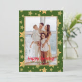 Groen Goud Foto Vintage Kerstmis Feestdagenkaart (Staand voorkant)