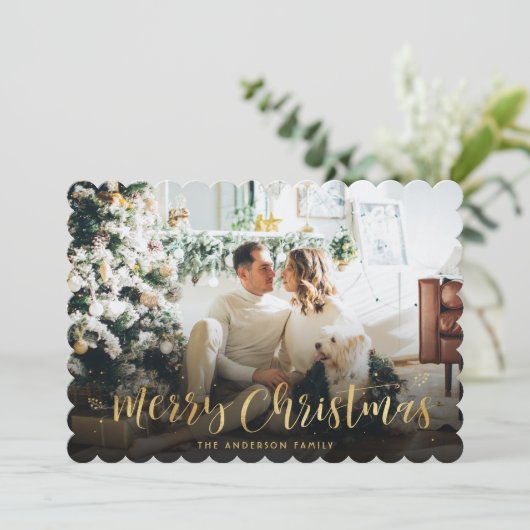 Groen Goud Foto Vrolijk Kerstfeest Kaart (Staand voorkant)