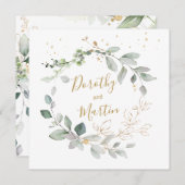 Groen & goud gebladerte bruiloft kaart (Voorkant / Achterkant)