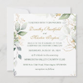 Groen & goud gebladerte bruiloft kaart (Achterkant)