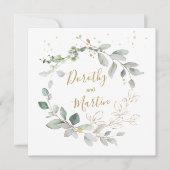 Groen & goud gebladerte bruiloft kaart (Voorkant)