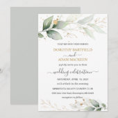 Groen & goud gebladerte bruiloft kaart (Voorkant / Achterkant)