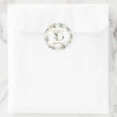 Groen & goud gebladerte krans bruiloft Monogram Ronde Sticker (Tas)