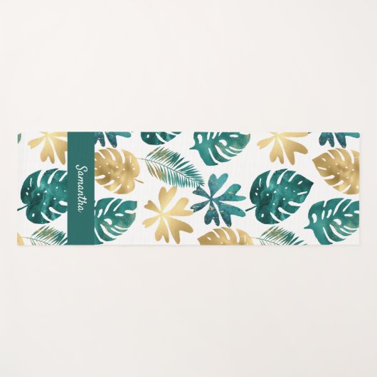 Groen Goud Geel Tropische Natuur Palmpatroon Yogamat (Voorkant (horizontaal))