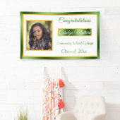 Groen & Goud Gefeliciteerd Aangepaste foto Spandoek (Insitu)