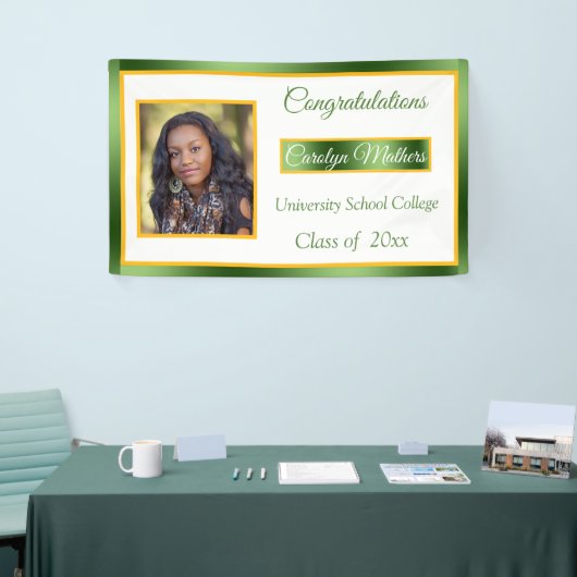 Groen & Goud Gefeliciteerd Aangepaste foto Spandoek (Beurs)