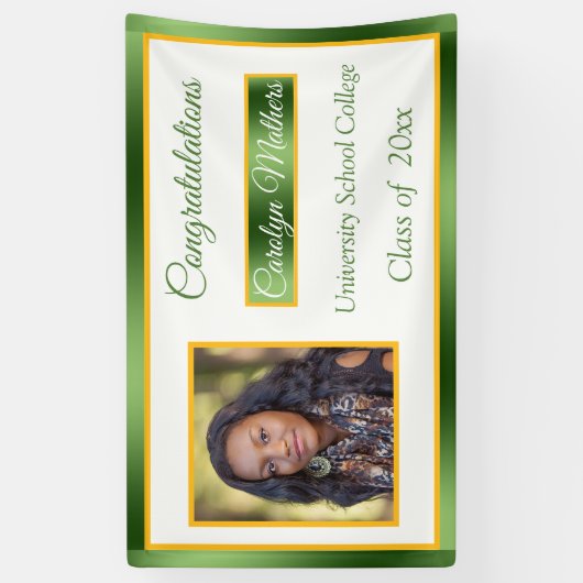 Groen & Goud Gefeliciteerd Aangepaste foto Spandoek (Verticaal)