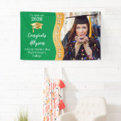 Groen | Goud Gefeliciteerd Geslaagd Golf Foto Spandoek (Insitu)