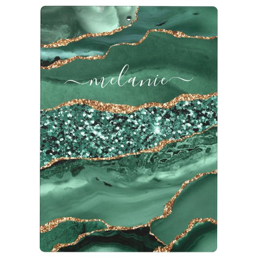 Groen Goud Geode Marmer Aangepaste Naam Klembord (Achterkant)