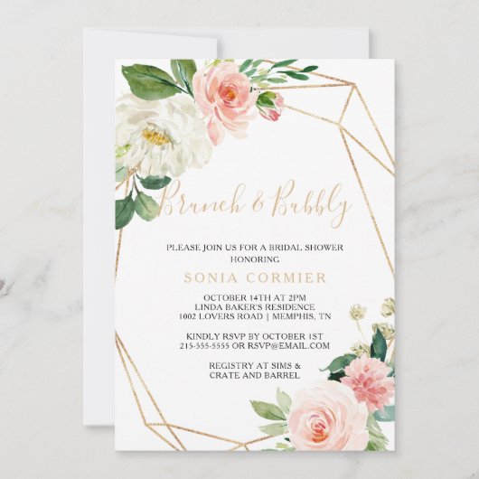 Groen & Goud Geometrisch Brunch & Bubbly Kaart (Voorkant)