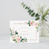 Groen Goud Geometrisch Elegant Bloemen Bruidsmeisj Uitnodiging Briefkaart (Staand voorkant)