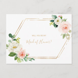 Groen & Goud Geometrisch Elegant Maid of Honor Uitnodiging Briefkaart
