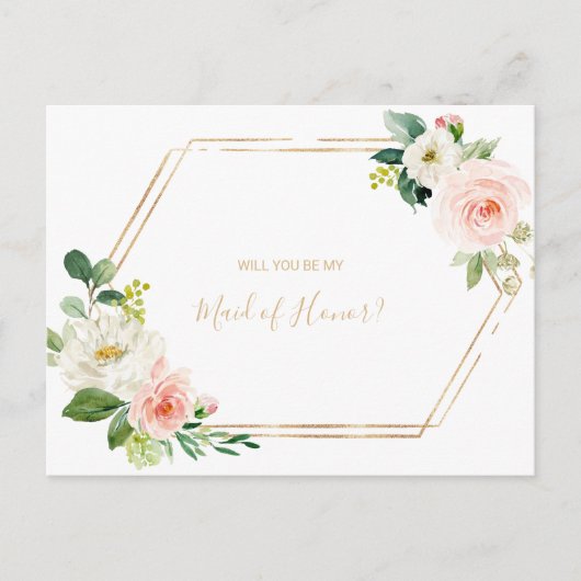 Groen & Goud Geometrisch Elegant Maid of Honor Uitnodiging Briefkaart (Voorkant)