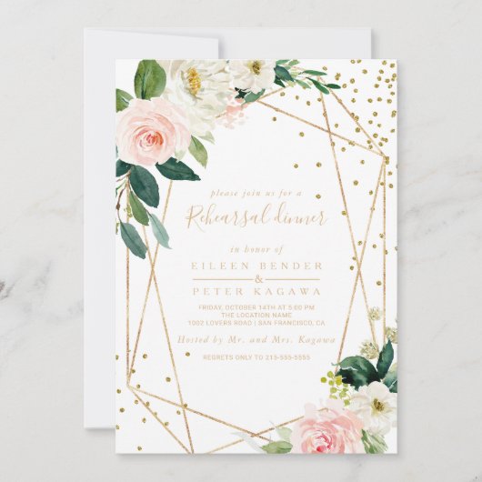 Groen & Goud Geometrisch Elegant Repetitie Diner Kaart (Voorkant)