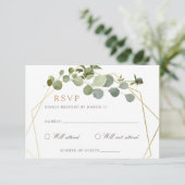 Groen Goud Geometrisch Lijst Elegant Bruiloft RSVP Kaart (Staand voorkant)