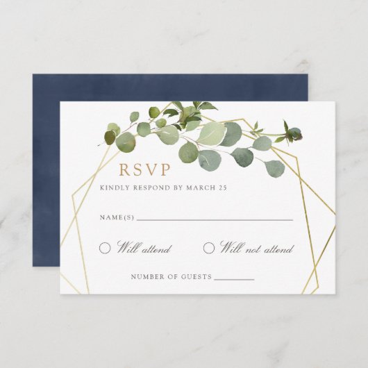 Groen Goud Geometrisch Lijst Elegant Bruiloft RSVP Kaart (Voorkant / Achterkant)