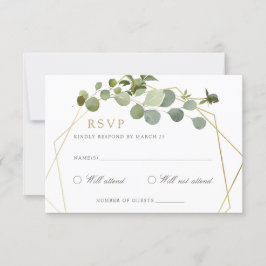 Groen Goud Geometrisch Lijst Elegant Bruiloft RSVP Kaart
