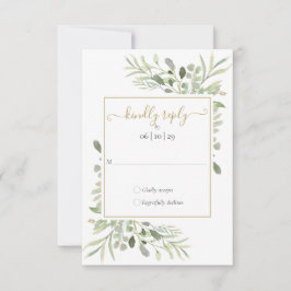 Groen Goud Geometrisch Script Bruiloft RSVP Kaartje