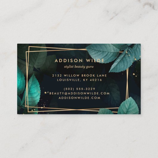 Groen goud geometrische botanische bladeren Modern Visitekaartje (Achterkant)