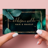 Groen goud geometrische botanische bladeren Modern Visitekaartje