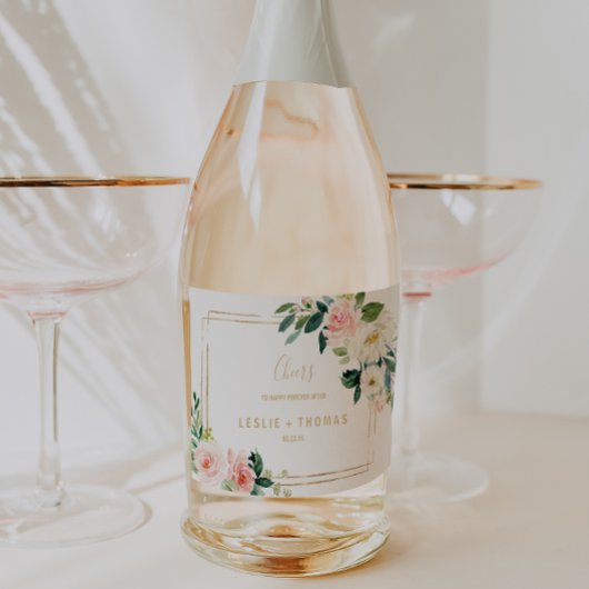 Groen & Goud Geometrische Bruiloft Mousserende Wij Sparkling Wijnetiket