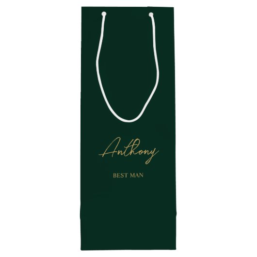 Groen & Goud Gepersonaliseerde Naam Trouwfeest Wijn Cadeautas (Achterkant)