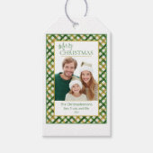 Groen Goud Geplaagd Foto Kerstmis Cadeaulabel (Voorkant)