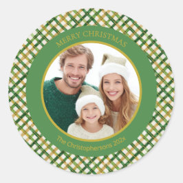 Groen Goud Geplaagd Foto Kerstmis Ronde Sticker