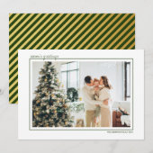 Groen & Goud Gestreepte Seizoensgroeten Foto Feestdagenkaart (Voorkant / Achterkant)