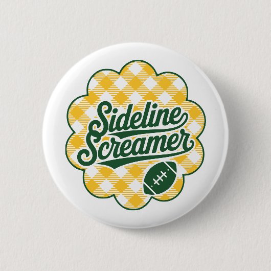 Groen & Goud Gingham Game Day Voetbal Ronde Button 5,7 Cm (Voorkant)