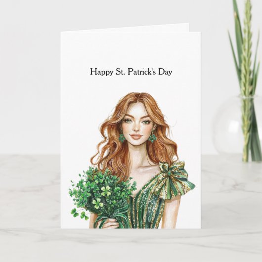 Groen Goud Glamour Klaver St. Patrick's Dag Kaart (Voorkant)
