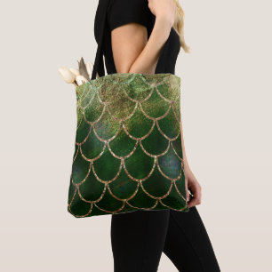 Groen & Goud Glanzende Zeemeermin Schubben Tote Bag
