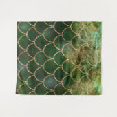 Groen & Goud Glanzende Zeemeermin Vissen Schubben Wandkleed (Voorkant (horizontaal))