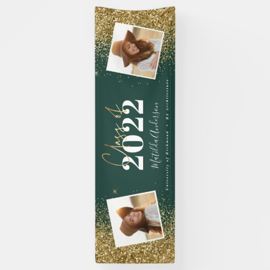 groen goud glitter 2 fotoklasse afstuderen spandoek (Verticaal)