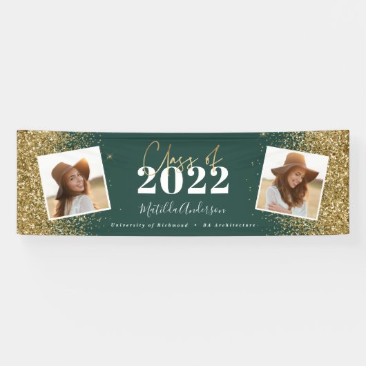 groen goud glitter 2 fotoklasse afstuderen spandoek (Horizontaal)