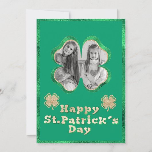 Groen & Goud Glitter Aangepaste Foto St. Patrick's Feestdagenkaart (Voorkant)