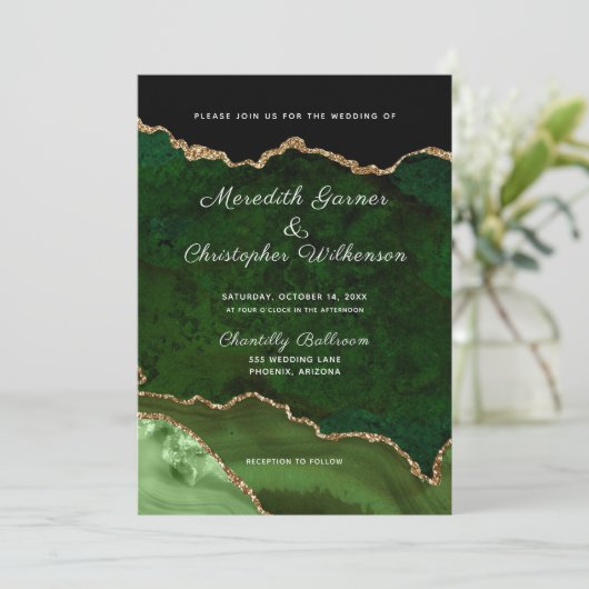 Groen goud glitter Agate Geode Wedding Kaart (Staand voorkant)