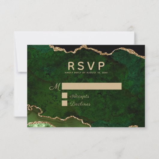 Groen goud glitter Agate Geode Wedding RSVP Kaartje (Voorkant)