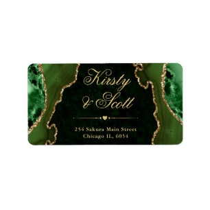 Groen & Goud Glitter Agate Huwelijksadreslabel Etiket
