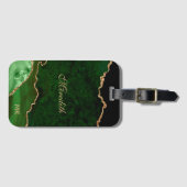 Groen goud glitter Agate op maat Bagagelabel (Voorkant (horizontaal))