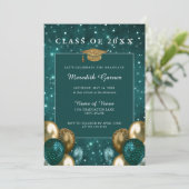 Groen Goud Glitter Ballons Afstuderen Kaart (Staand voorkant)