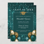 Groen Goud Glitter Ballons Afstuderen Kaart (Voorkant / Achterkant)
