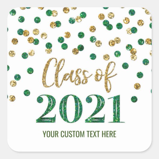 Groen Goud Glitter Confetti Afstuderen 2021 Vierkante Sticker (Voorkant)