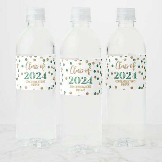 Groen Goud Glitter Confetti Afstuderen Waterfles Etiket (Flessen)