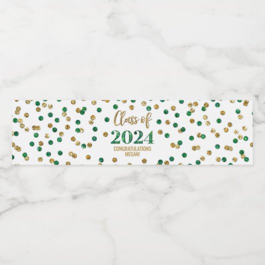 Groen Goud Glitter Confetti Afstuderen Waterfles Etiket (Enkel label)