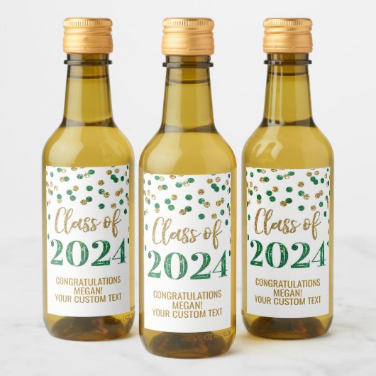 Groen Goud Glitter Confetti Afstuderen Wijn Etiket (Flessen)