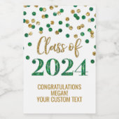 Groen Goud Glitter Confetti Afstuderen Wijn Etiket (Enkel label)