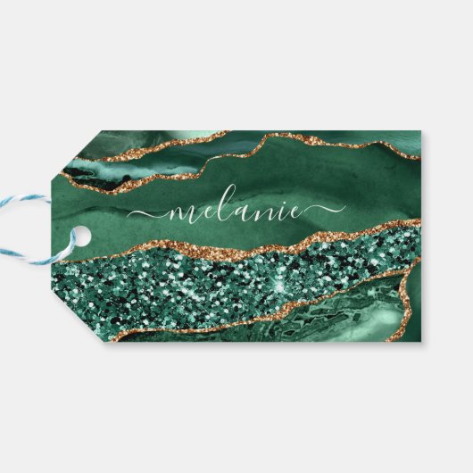Groen Goud Glitter Emerald Custom Name Gift Labels Cadeaulabel (Achterkant Horizontaal)