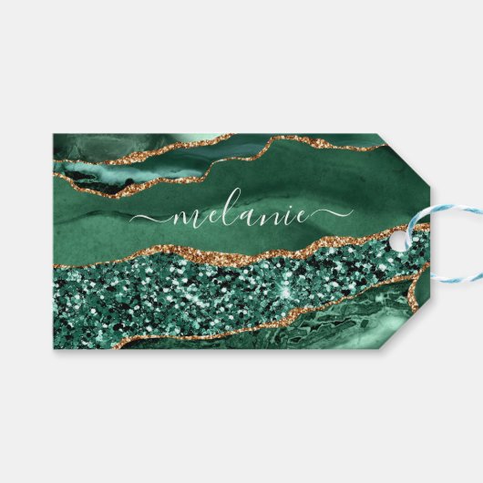 Groen Goud Glitter Emerald Custom Name Gift Labels Cadeaulabel (Voorkant (Horizontaal))