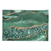 Groen Goud Glitter Emerald Custom Name Kussen Hoes (Achterkant)